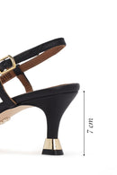 Women's Black Open Back Thin Heeled Leather Shoes | Derimod Women's Black Open Back Thin Heeled Leather Shoes | Derimod
