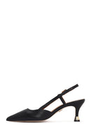 Women's Black Open Back Thin Heeled Leather Shoes | Derimod Women's Black Open Back Thin Heeled Leather Shoes | Derimod