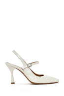 Women's Beige Heeled Leather Shoes | Derimod Women's Beige Heeled Leather Shoes | Derimod