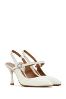 Women's Beige Heeled Leather Shoes | Derimod Women's Beige Heeled Leather Shoes | Derimod