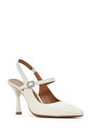 Women's Beige Heeled Leather Shoes | Derimod Women's Beige Heeled Leather Shoes | Derimod