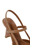 Women's Beige Open-Back Heeled Leather Shoes | Derimod Women's Beige Open-Back Heeled Leather Shoes | Derimod