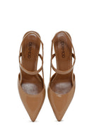 Women's Beige Open-Back Heeled Leather Shoes | Derimod Women's Beige Open-Back Heeled Leather Shoes | Derimod