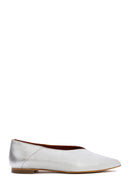 Women's Silver Metallic Leather Ballerinas | Derimod Women's Silver Metallic Leather Ballerinas | Derimod