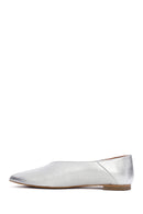 Women's Silver Metallic Leather Ballerinas | Derimod Women's Silver Metallic Leather Ballerinas | Derimod