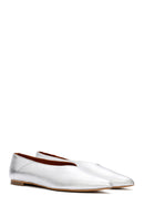 Women's Silver Metallic Leather Ballerinas | Derimod Women's Silver Metallic Leather Ballerinas | Derimod