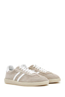 Women's Beige Lace-Up Suede Leather Sneaker | Derimod Women's Beige Lace-Up Suede Leather Sneaker | Derimod