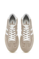 Women's Beige Lace-Up Suede Leather Sneaker | Derimod Women's Beige Lace-Up Suede Leather Sneaker | Derimod