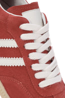 Women's Red Lace-Up Suede Leather Sneakers | Derimod Women's Red Lace-Up Suede Leather Sneakers | Derimod