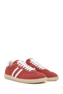 Women's Red Lace-Up Suede Leather Sneakers | Derimod Women's Red Lace-Up Suede Leather Sneakers | Derimod