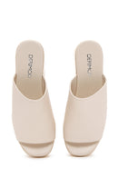 Women's Beige Wedge Heeled Leather Slippers | Derimod Women's Beige Wedge Heeled Leather Slippers | Derimod
