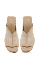 Women's Beige Thick Heeled Suede Leather Slippers | Derimod Women's Beige Thick Heeled Suede Leather Slippers | Derimod