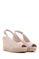 Women's Beige Ankle Strap Wedge Heels Suede Leather Espadrille | Derimod Women's Beige Ankle Strap Wedge Heels Suede Leather Espadrille | Derimod