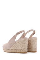 Women's Beige Ankle Strap Wedge Heels Suede Leather Espadrille | Derimod Women's Beige Ankle Strap Wedge Heels Suede Leather Espadrille | Derimod