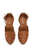 Women's Tan Ankle Strap Wedge Heeled Espadrille | Derimod Women's Tan Ankle Strap Wedge Heeled Espadrille | Derimod