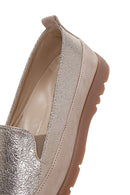 Kadın Bej Simli Deri Comfort Loafer | Derimod Kadın Bej Simli Deri Comfort Loafer | Derimod