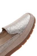 Kadın Bej Simli Deri Comfort Loafer | Derimod Kadın Bej Simli Deri Comfort Loafer | Derimod
