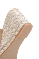Women's Beige Wedge Heeled Suede Leather Espadrille Slippers | Derimod Women's Beige Wedge Heeled Suede Leather Espadrille Slippers | Derimod