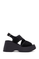 Kadın Siyah Bilekten Bantlı Kalın Tabanlı Süet Deri Sandalet | Derimod Kadın Siyah Bilekten Bantlı Kalın Tabanlı Süet Deri Sandalet | Derimod