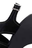 Kadın Siyah Bilekten Bantlı Kalın Tabanlı Süet Deri Sandalet | Derimod Kadın Siyah Bilekten Bantlı Kalın Tabanlı Süet Deri Sandalet | Derimod