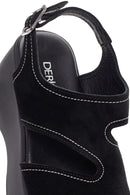 Kadın Siyah Bilekten Bantlı Kalın Tabanlı Süet Deri Sandalet | Derimod Kadın Siyah Bilekten Bantlı Kalın Tabanlı Süet Deri Sandalet | Derimod