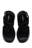 Kadın Siyah Bilekten Bantlı Kalın Tabanlı Süet Deri Sandalet | Derimod Kadın Siyah Bilekten Bantlı Kalın Tabanlı Süet Deri Sandalet | Derimod