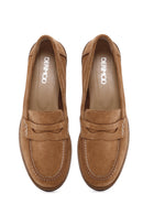 Women's Tan Suede Leather Masculine Loafer | Derimod Women's Tan Suede Leather Masculine Loafer | Derimod