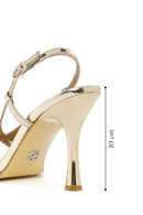 Kadın Altın Bilekten Tokalı İnce Topuklu Deri Metalik Sandalet | Derimod Kadın Altın Bilekten Tokalı İnce Topuklu Deri Metalik Sandalet | Derimod