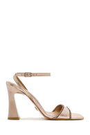 Kadın Pembe Kalın Topuklu Metalik Deri Sandalet | Derimod Kadın Pembe Kalın Topuklu Metalik Deri Sandalet | Derimod