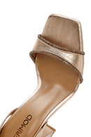 Kadın Pembe Kalın Topuklu Metalik Deri Sandalet | Derimod Kadın Pembe Kalın Topuklu Metalik Deri Sandalet | Derimod