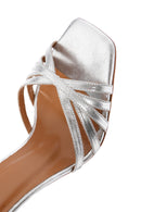 Kadın Gümüş Bilekten Bantlı Metalik Yüksek Topuklu Deri Sandalet | Derimod Kadın Gümüş Bilekten Bantlı Metalik Yüksek Topuklu Deri Sandalet | Derimod