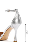 Kadın Gümüş Bilekten Bantlı Metalik Yüksek Topuklu Deri Sandalet | Derimod Kadın Gümüş Bilekten Bantlı Metalik Yüksek Topuklu Deri Sandalet | Derimod