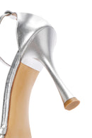 Kadın Gümüş Bilekten Bantlı Metalik Yüksek Topuklu Deri Sandalet | Derimod Kadın Gümüş Bilekten Bantlı Metalik Yüksek Topuklu Deri Sandalet | Derimod