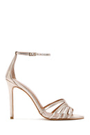 Women's Gold Ankle Strap Metallic High Heel Leather Sandals | Derimod Women's Gold Ankle Strap Metallic High Heel Leather Sandals | Derimod