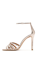Women's Gold Ankle Strap Metallic High Heel Leather Sandals | Derimod Women's Gold Ankle Strap Metallic High Heel Leather Sandals | Derimod
