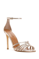 Women's Gold Ankle Strap Metallic High Heel Leather Sandals | Derimod Women's Gold Ankle Strap Metallic High Heel Leather Sandals | Derimod
