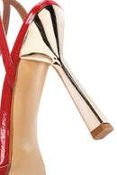 Women's Red Ankle Strap Thin Heeled Patent Leather Sandals | Derimod Women's Red Ankle Strap Thin Heeled Patent Leather Sandals | Derimod