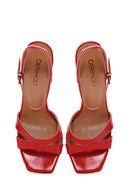 Women's Red Ankle Strap Thin Heeled Patent Leather Sandals | Derimod Women's Red Ankle Strap Thin Heeled Patent Leather Sandals | Derimod