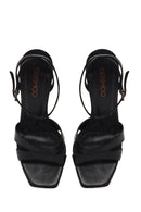 Women's Black Ankle Strap Thin Heeled Leather Sandals | Derimod Women's Black Ankle Strap Thin Heeled Leather Sandals | Derimod