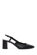 Women's Black Open-Back Heeled Leather Shoes | Derimod Women's Black Open-Back Heeled Leather Shoes | Derimod