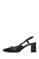 Women's Black Open-Back Heeled Leather Shoes | Derimod Women's Black Open-Back Heeled Leather Shoes | Derimod