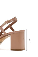 Women's Beige Open-Back Heeled Patent Leather Shoes | Derimod Women's Beige Open-Back Heeled Patent Leather Shoes | Derimod