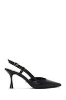 Women's Black Open-Back Heeled Leather Shoes | Derimod Women's Black Open-Back Heeled Leather Shoes | Derimod