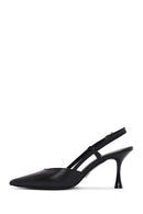 Women's Black Open-Back Heeled Leather Shoes | Derimod Women's Black Open-Back Heeled Leather Shoes | Derimod