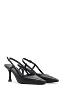 Women's Black Open-Back Heeled Leather Shoes | Derimod Women's Black Open-Back Heeled Leather Shoes | Derimod
