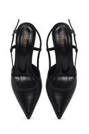 Women's Black Open-Back Heeled Leather Shoes | Derimod Women's Black Open-Back Heeled Leather Shoes | Derimod