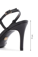 Women's Black Ankle Strap Open Back Thin Heeled Leather Shoes | Derimod Women's Black Ankle Strap Open Back Thin Heeled Leather Shoes | Derimod