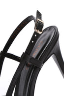 Women's Black Ankle Strap Open Back Thin Heeled Leather Shoes | Derimod Women's Black Ankle Strap Open Back Thin Heeled Leather Shoes | Derimod