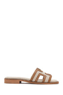 Women's Tan Patterned Leather Slippers | Derimod Women's Tan Patterned Leather Slippers | Derimod