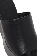 Women's Black Wedge Heeled Leather Slippers | Derimod Women's Black Wedge Heeled Leather Slippers | Derimod